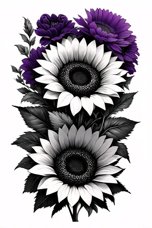 Sunflowers And Purple Flowers
