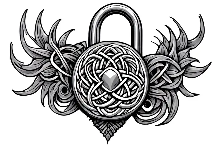 Turtal Outline With Celtic Knots On It And A Lock