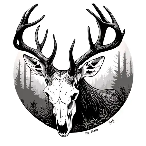 Deer Skull Scene In Woods