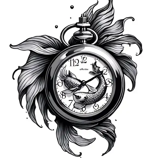 Koi Fish With Pocket Watch In The Center