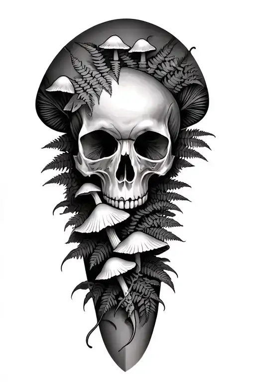 Leaves Mushroom Wrap Around Leg Ferns Skull