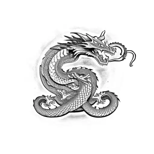 Dragon With Snake And Skull