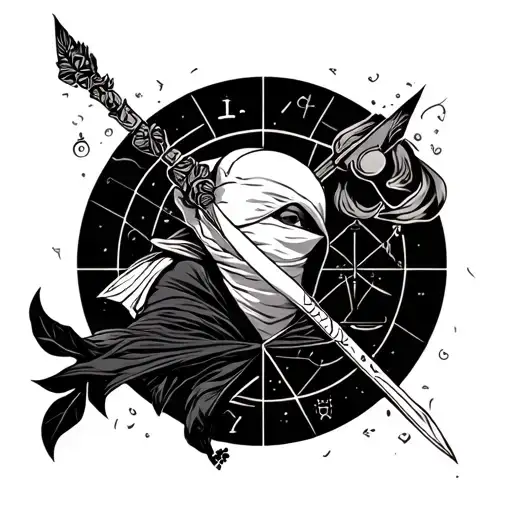 Libra Zodiac Sign And Ninja And Geometric