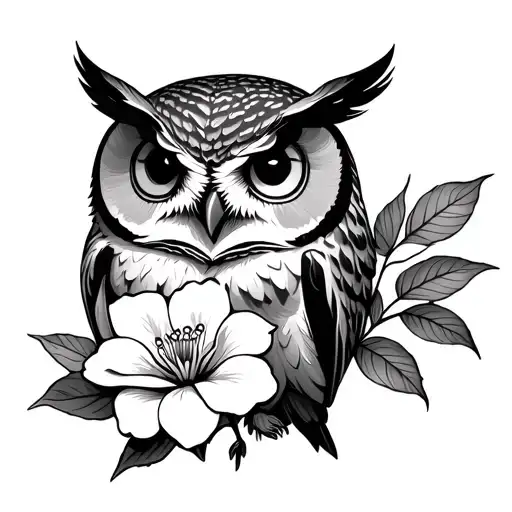 An Owl With A Gardenia Simple