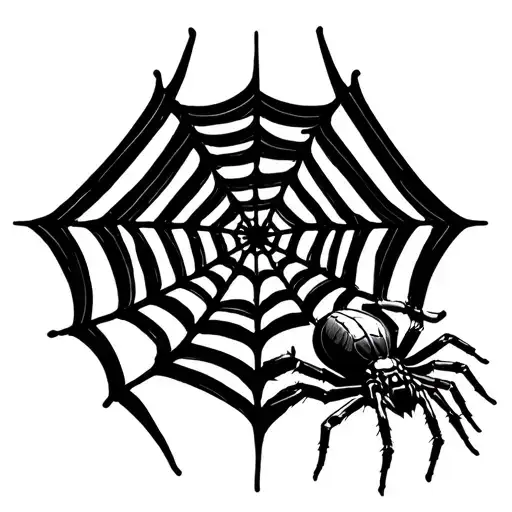 A Spiderweb And A Spider Weaving A Web
