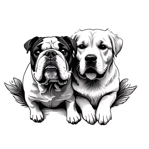 2 Bulldog And 1 Golden Retriever In Heaven