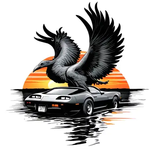 Simplified Poniac Firebird Trans 2001 Am Driving Into A Sunset