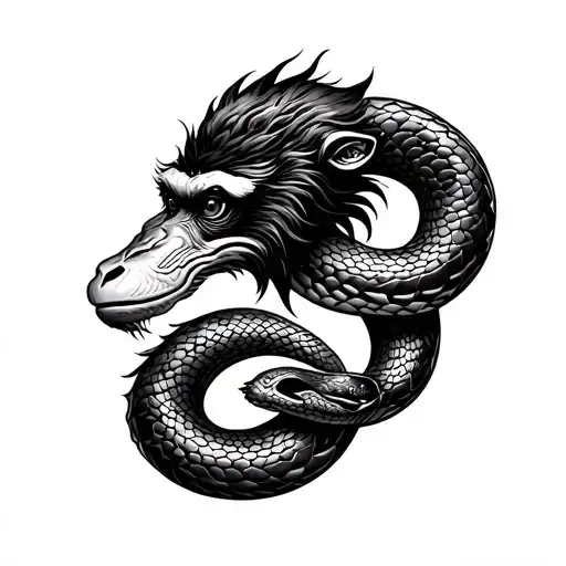 Chinese Zodiac Monkey And Snake Intertwined