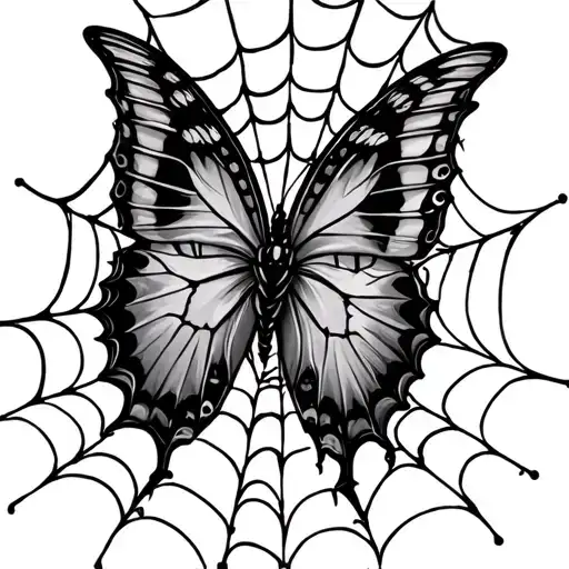 Butterfly Trapped In Spider Web