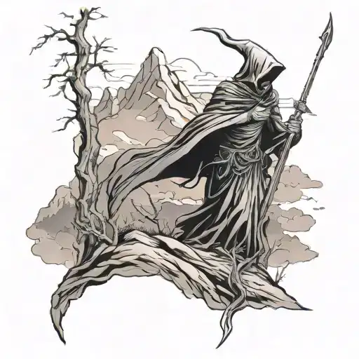 Grim Reaper Standing In The Mountains