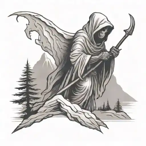 Grim Reaper Standing In The Mountains