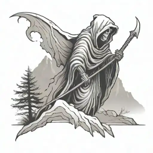 Grim Reaper Standing In The Mountains
