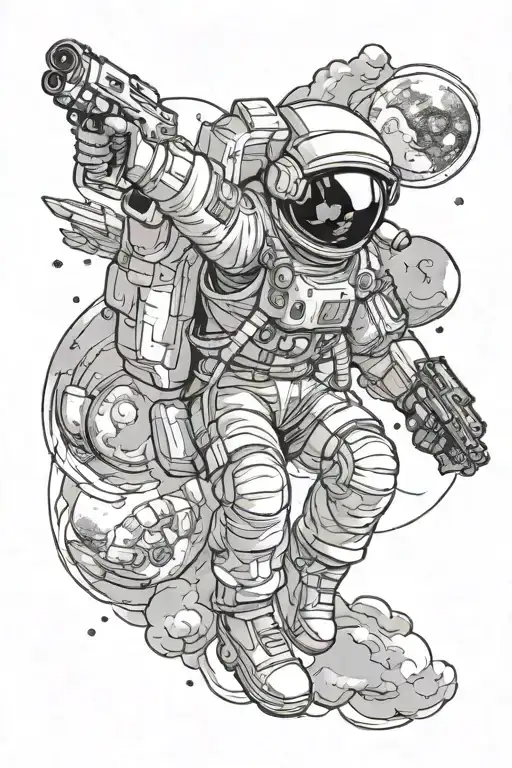 Astronaut Floating In Space Shooting Guns