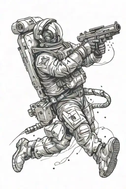 Astronaut Floating In Space Shooting Guns