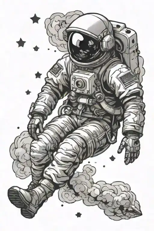 Astronaut Floating In Space Surroundedby Smoke And Stars