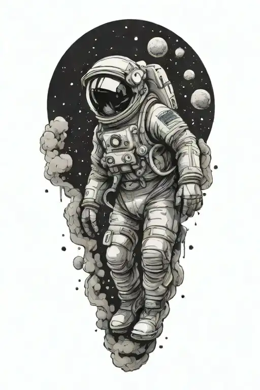 Astronaut Floating In Space Surroundedby Smoke And Stars