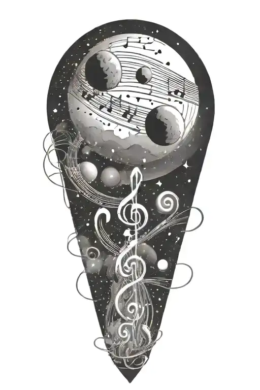 Music Notes Forming A Galaxy With Planets As The Focal Points