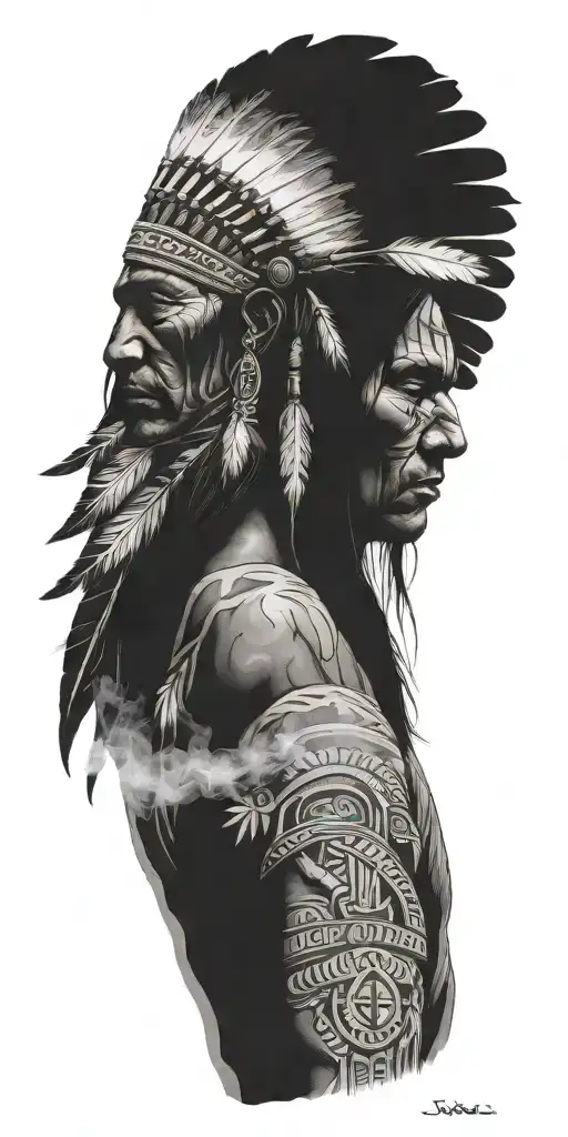 Native American Warrior Wind Blowing Smoke