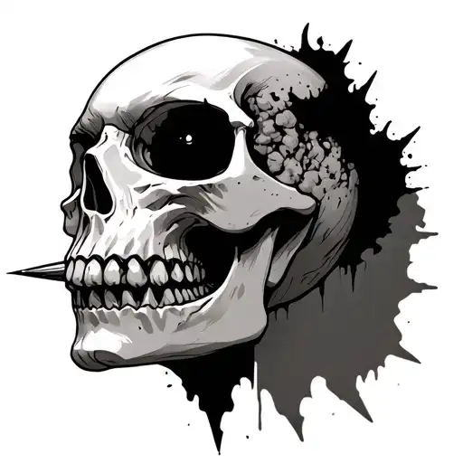 Skull With Spike Thru Eye Socket Petruding Out Of The Back Of The Head