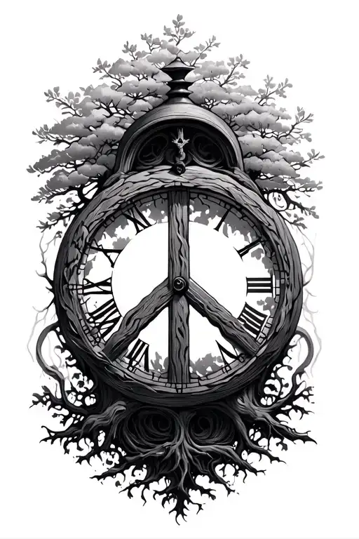Clock And Tree Of Life Peace