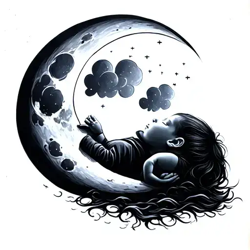 Baby Sleeping Under Moon Surrounded