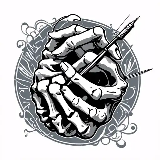 Skeleton Hand Holding A Needle And Thread