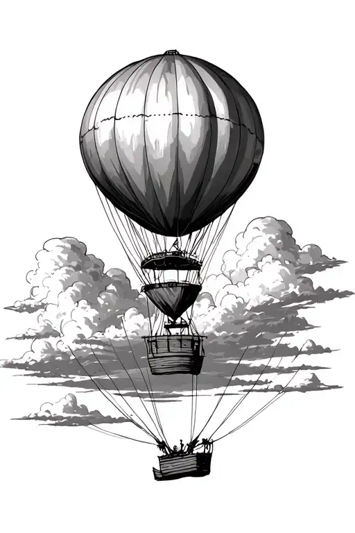 Hot Air Balloon Flying Line Drawing