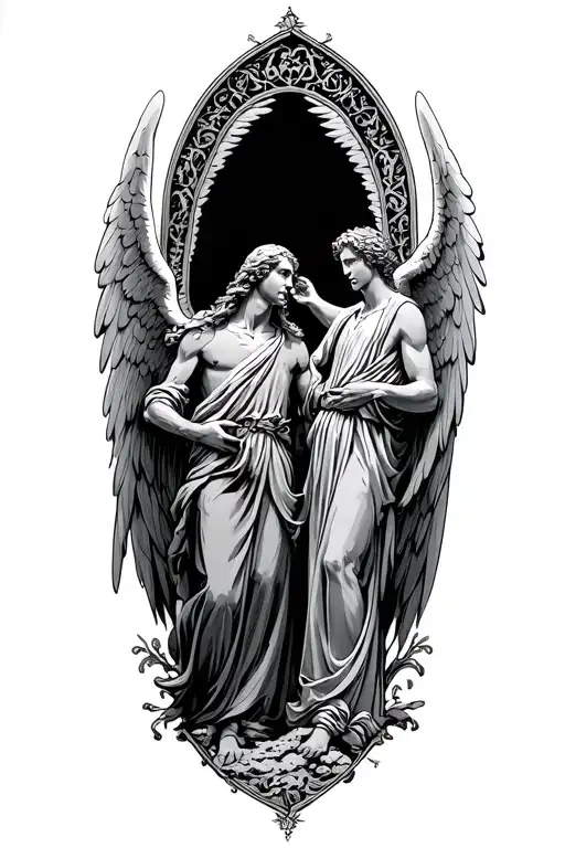 Arch Angels Gabriel And Michael Watching Over The Souls Of The Earth In A Graphic Comic Style