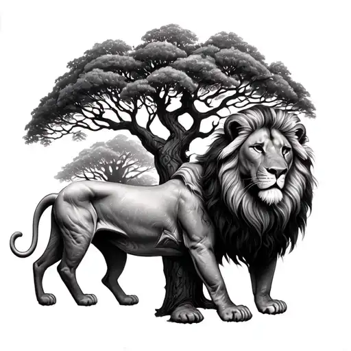 Aries And Lion And Mother Tree Growing