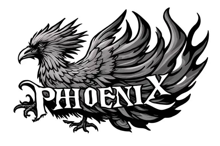 Phoenix Bird With The Word Phoenix In The Flames