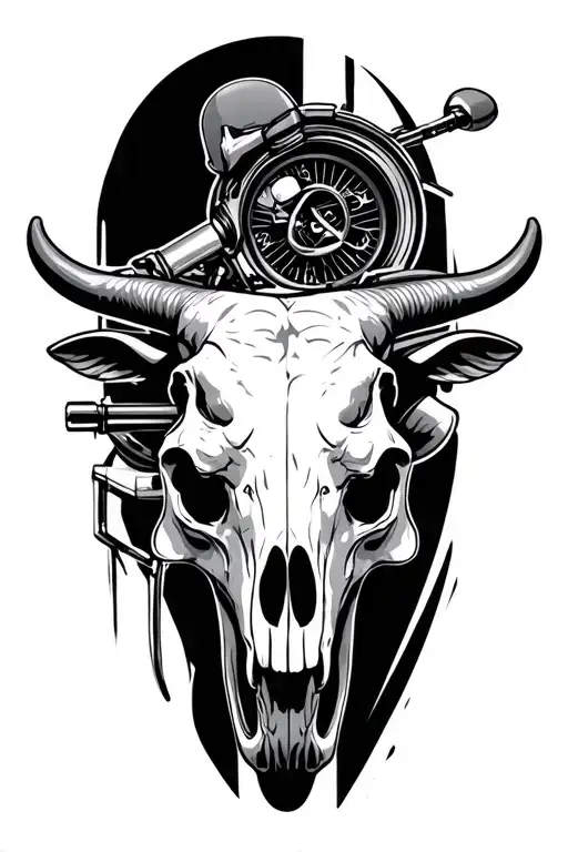 Motorbike And Bull Skull Surrounded
