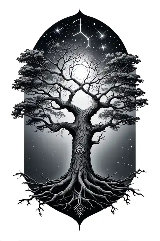 The Tree Charming With Constellation Of The Sagtium