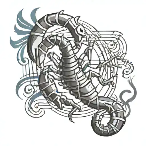 A Scorpio Symbol Intertwined With Film Strips And Musical Notes
