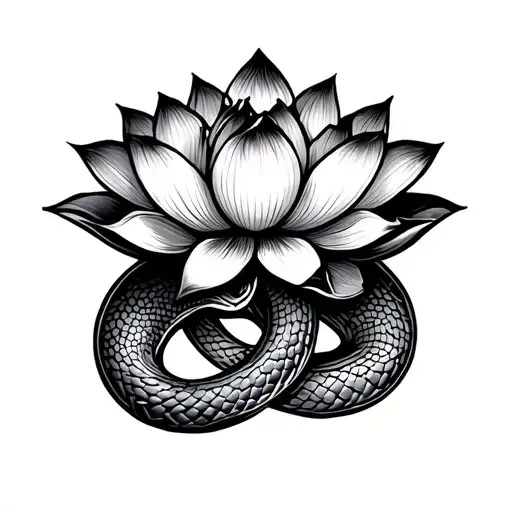 Lotus Flower With Snake Intertwined