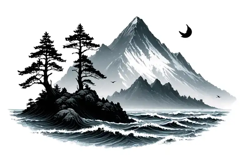 Mountain Birds Trees Ocean