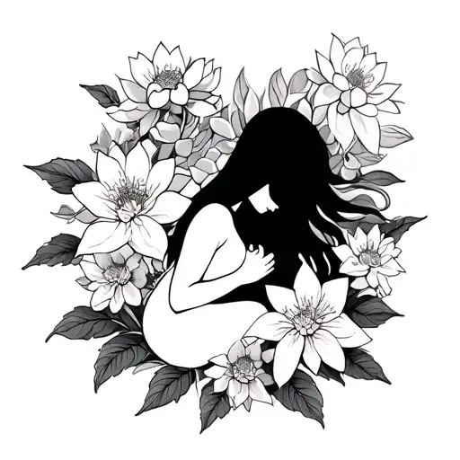 Motherhood Lotus Jasmin Breastfeeding Silhouette Surrounded By Flowers