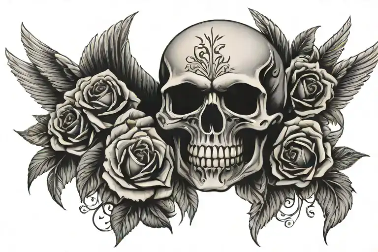 Wings Roses Skull