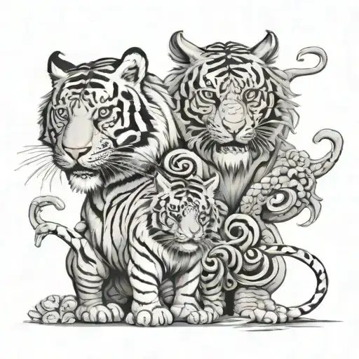 Tiger And Dragon With Watwr Elements Protecting Their Son