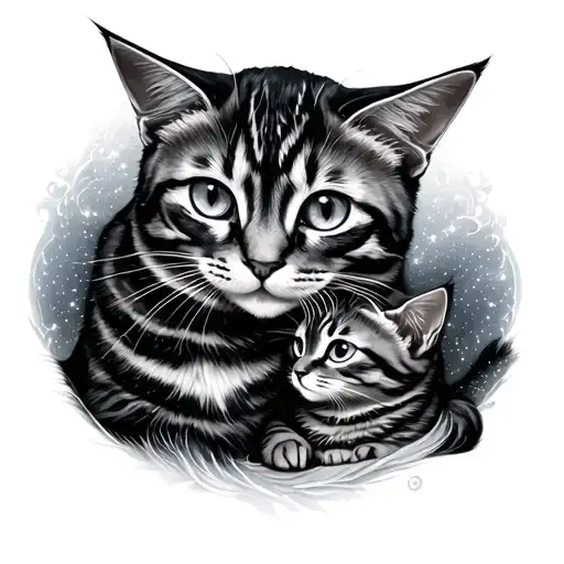 A Mom And Baby Cat Looking Celestial