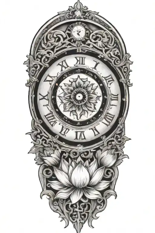 Lotus Flower Centered Inside A Clock Face