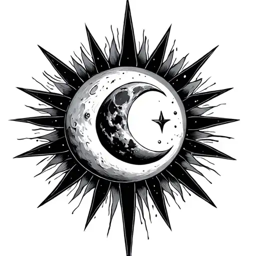 Cresent Moon Inside The Sun With Winter Triangle Star Outlining