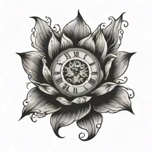 Lotus Flower Centered Inside A Clock Face