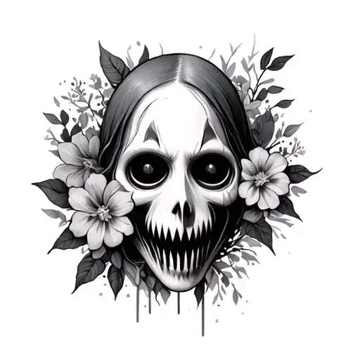 Horror Movie Ghost Face With Floral Aspects And Pop Of Colour