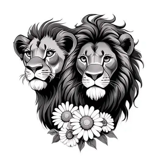 Mufasa And Simba With Daisy Flowers