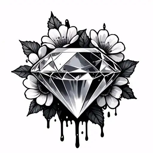 Blood-stained Diamond With Flowers Around