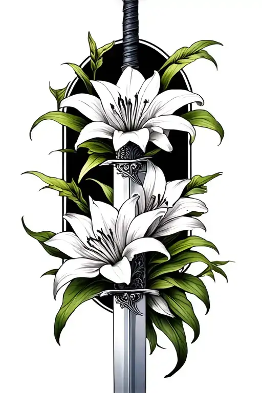 Sword With Spider Lily Flowers Wrapped