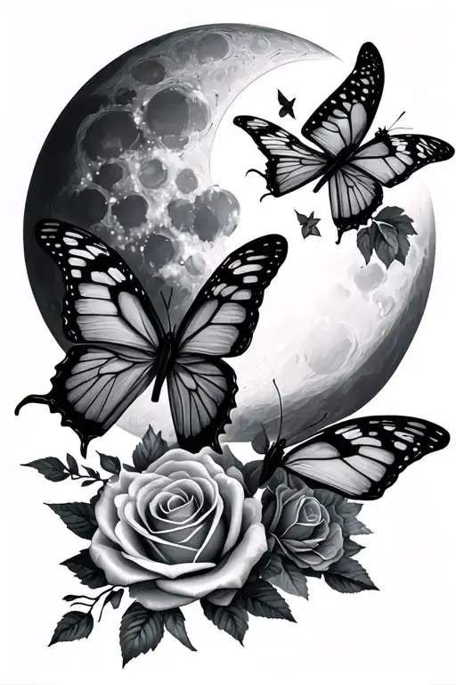 Butterflies And Roses And Moon