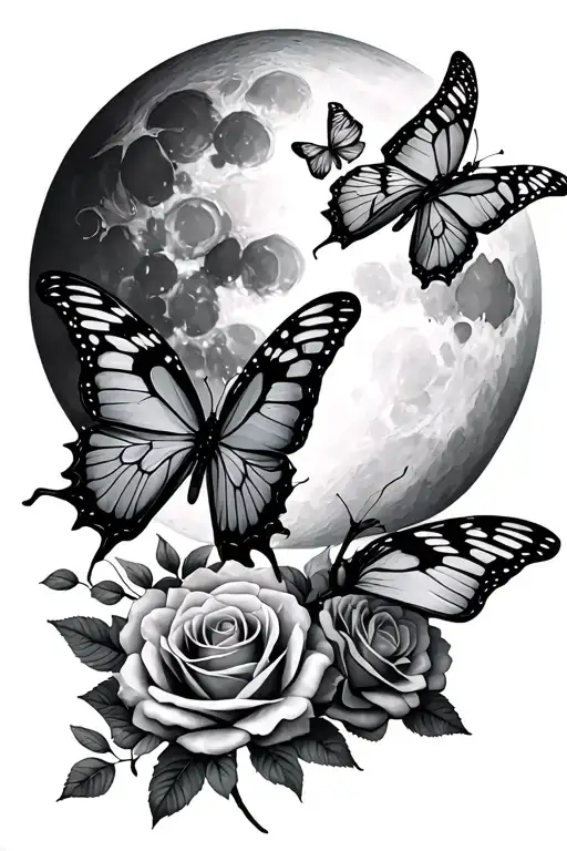 Butterflies And Roses And Moon