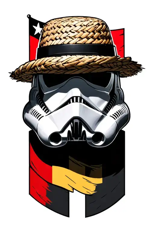Stormtrooper Helmet From Star Wars And A Flag Of The Straw Hat Crew From One Piece