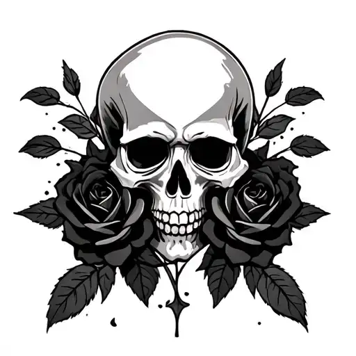Pagan Skull With Black Roses Intertwined